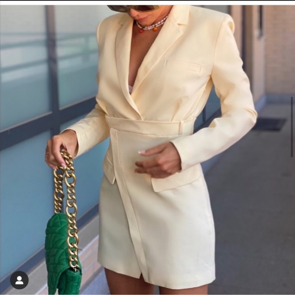 NWT ZARA Blazer Dress Light Yellow M Blogger’s Fav - Picture 11 of 13